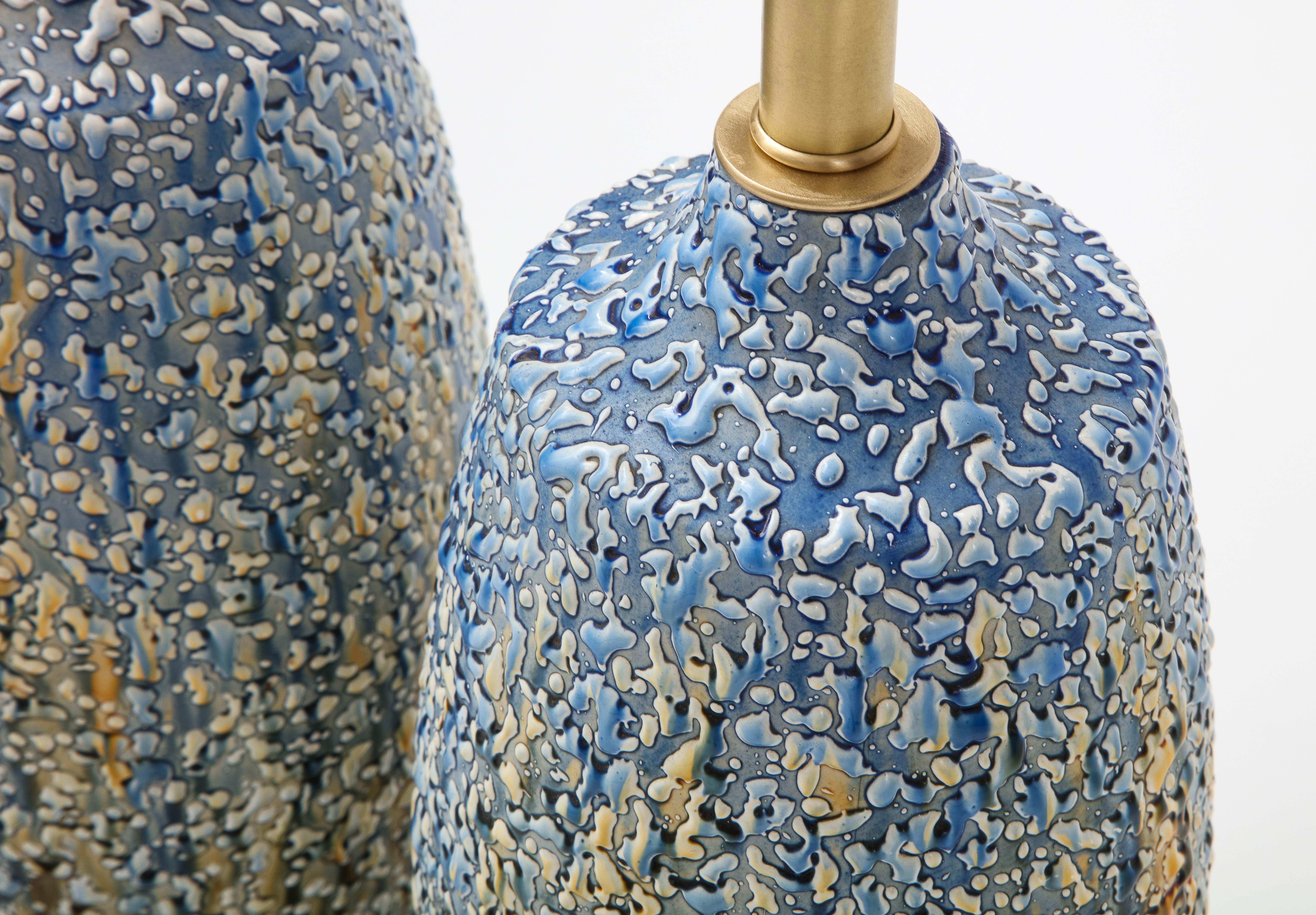 Blue, Polychrome Bubble Glazed Porcelain Lamps 3