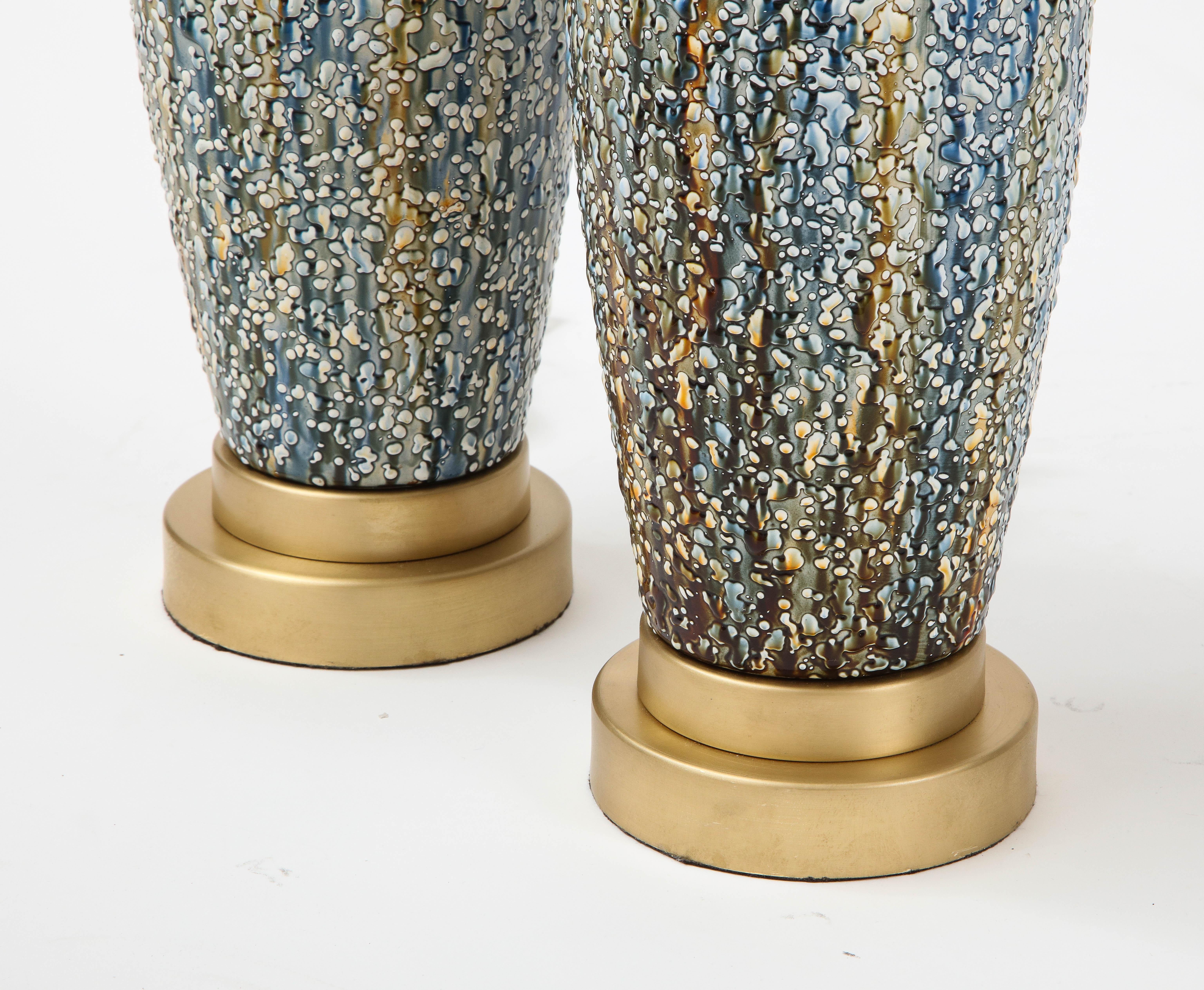 Blue, Polychrome Bubble Glazed Porcelain Lamps 4