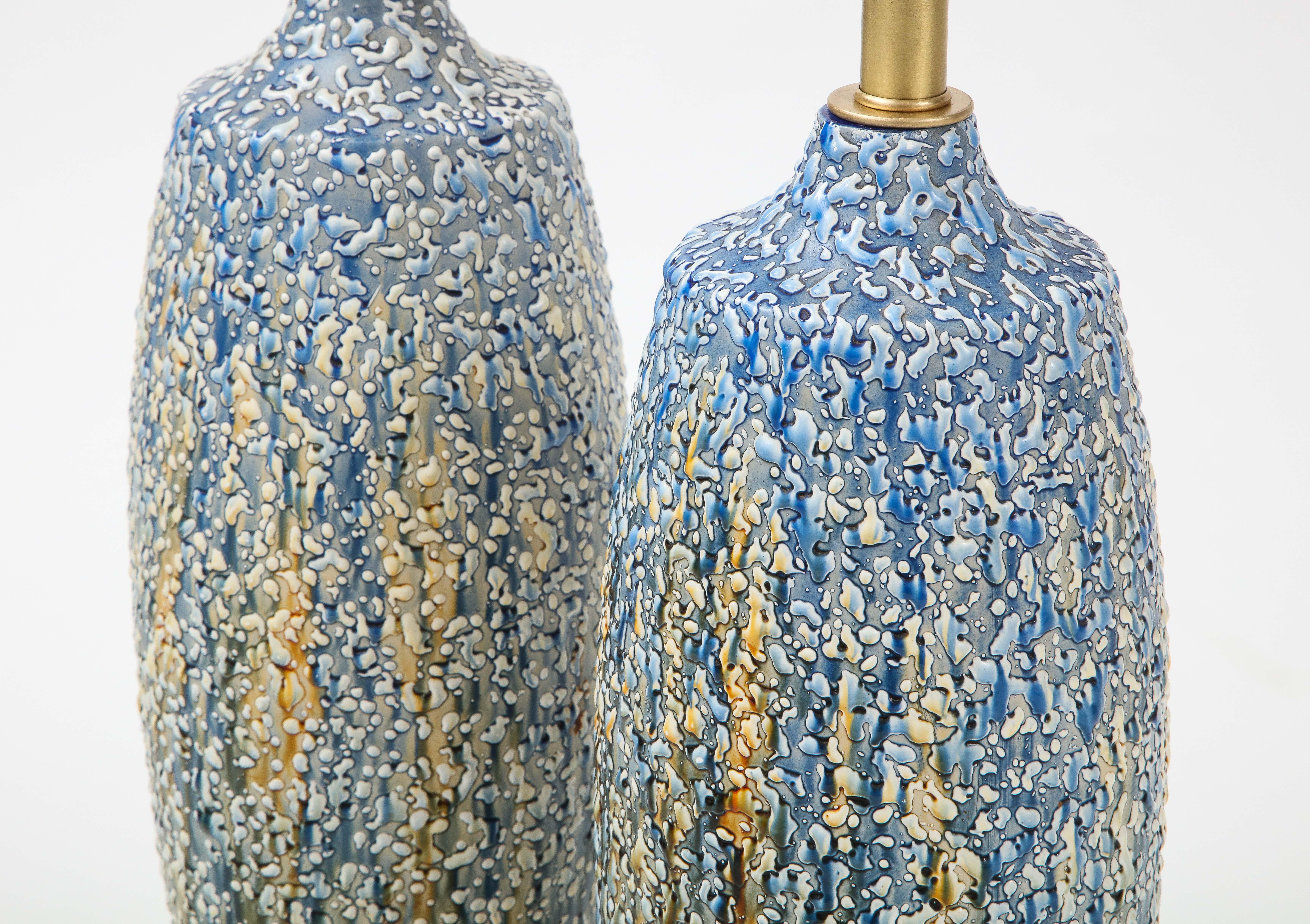 Blue, Polychrome Bubble Glazed Porcelain Lamps 2