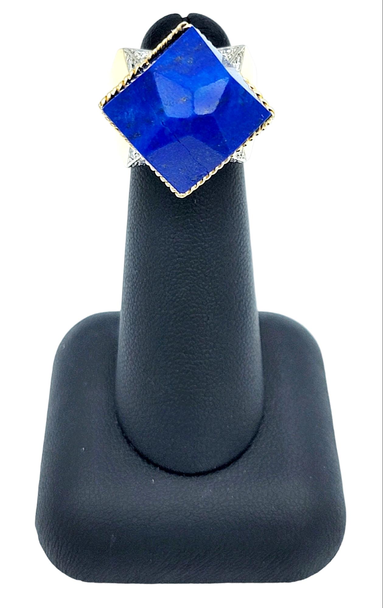 Blue Polygon Lapis Lazuli and Diamond Cocktail Ring Set in 18 Karat Yellow Gold For Sale 5