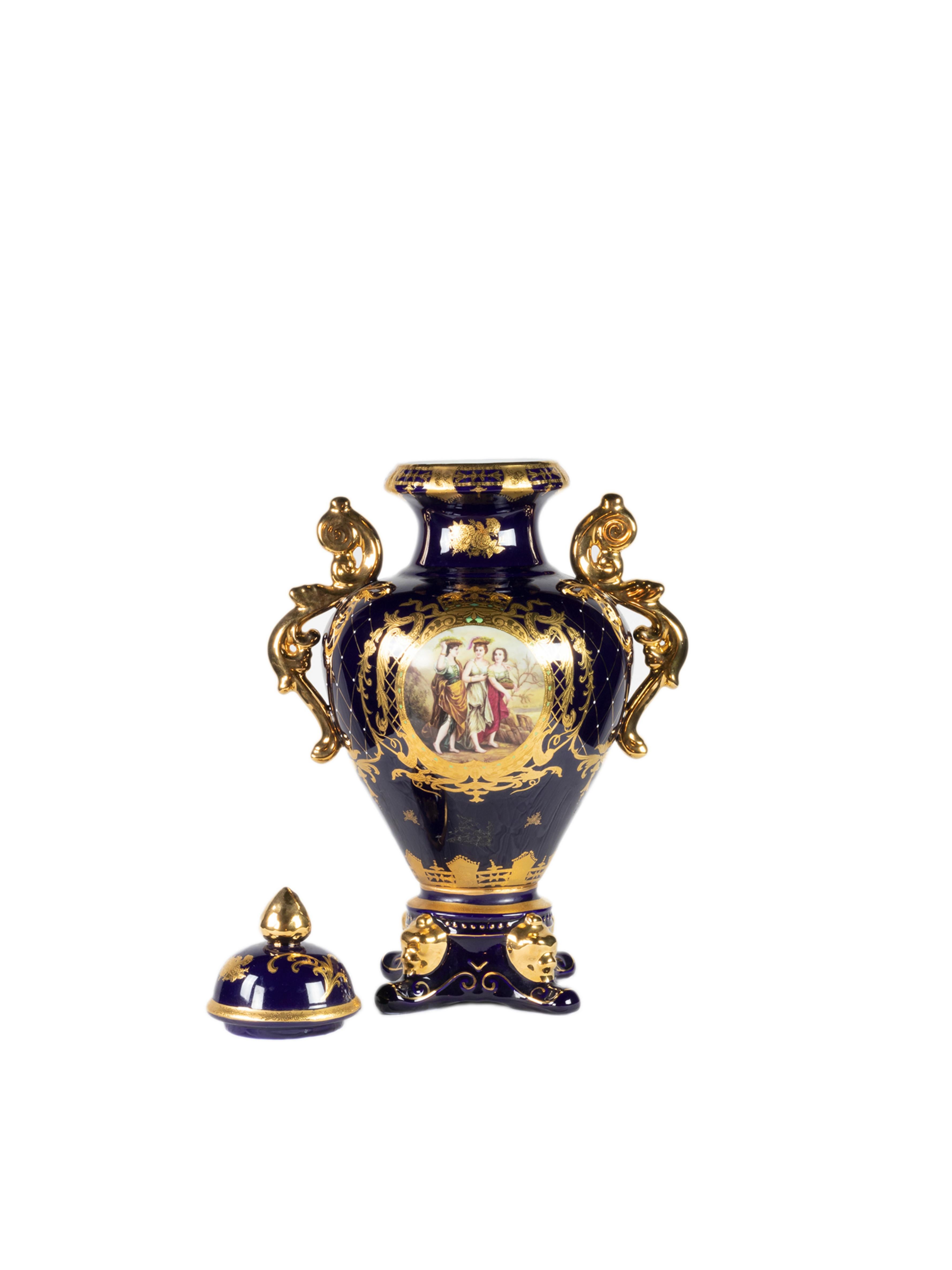 French Blue Porcelain Amphora, Retier, 20th Century  For Sale