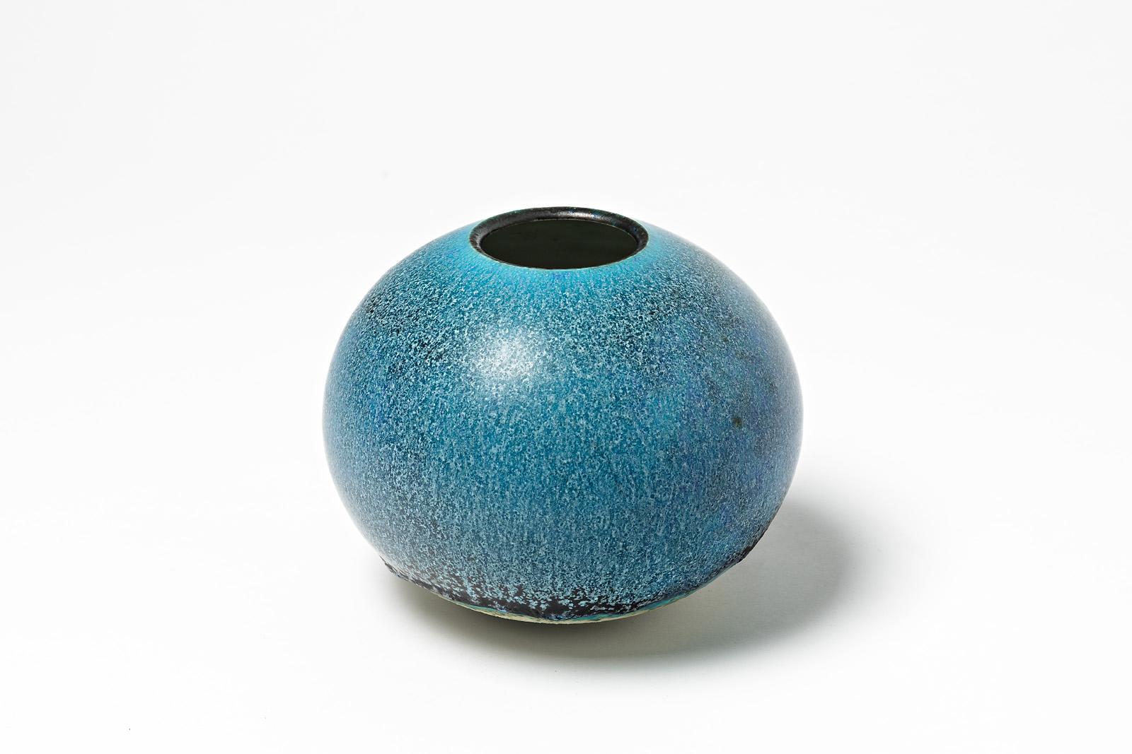 Modern Blue Porcelain Ceramic Vase by Limosino French Pottery Decoration