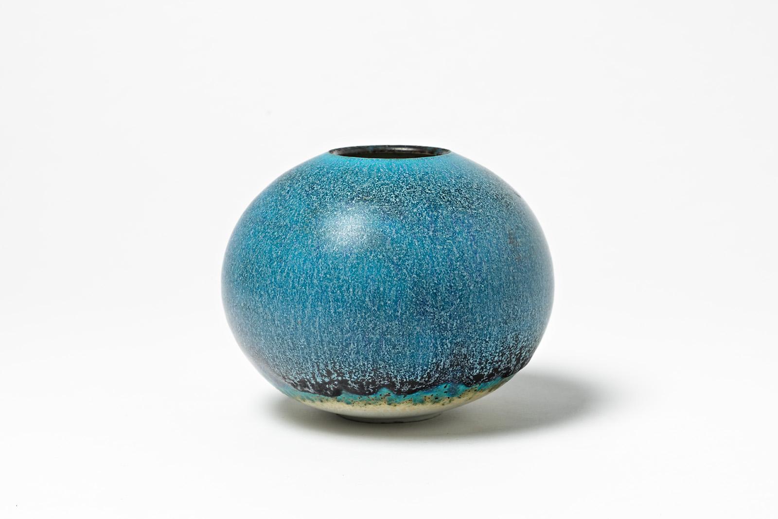 Blue Porcelain Ceramic Vase by Limosino French Pottery Decoration 1