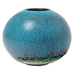 Blue Porcelain Ceramic Vase by Limosino French Pottery Decoration