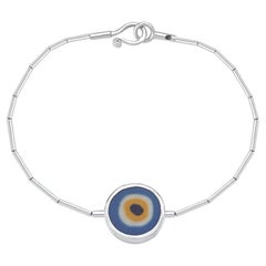 Blue Porcelain Evil Eye Sterling Silver Bracelet