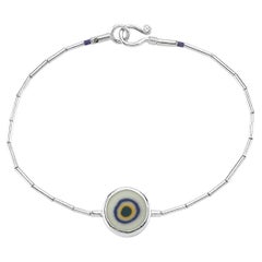 Blue Porcelain Evil Eye Sterling Silver Necklace