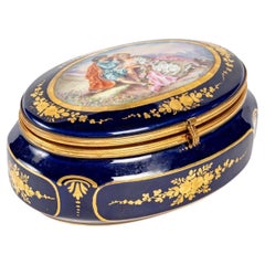 Antique Blue Porcelain Jewelry Box of Style Sèvres End XIXème Siècle
