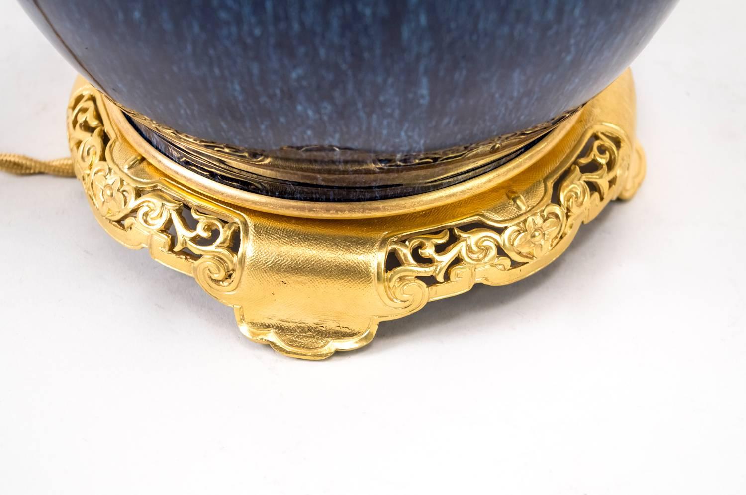 Enameled Blue Porcelain Lamp Imitating Goldstone, Late 19th Century