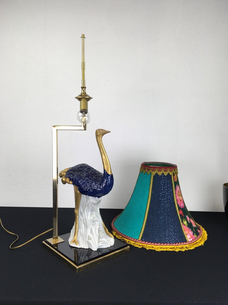 Blue Porcelain Ostrich Table Lamp, 1970s For Sale 9