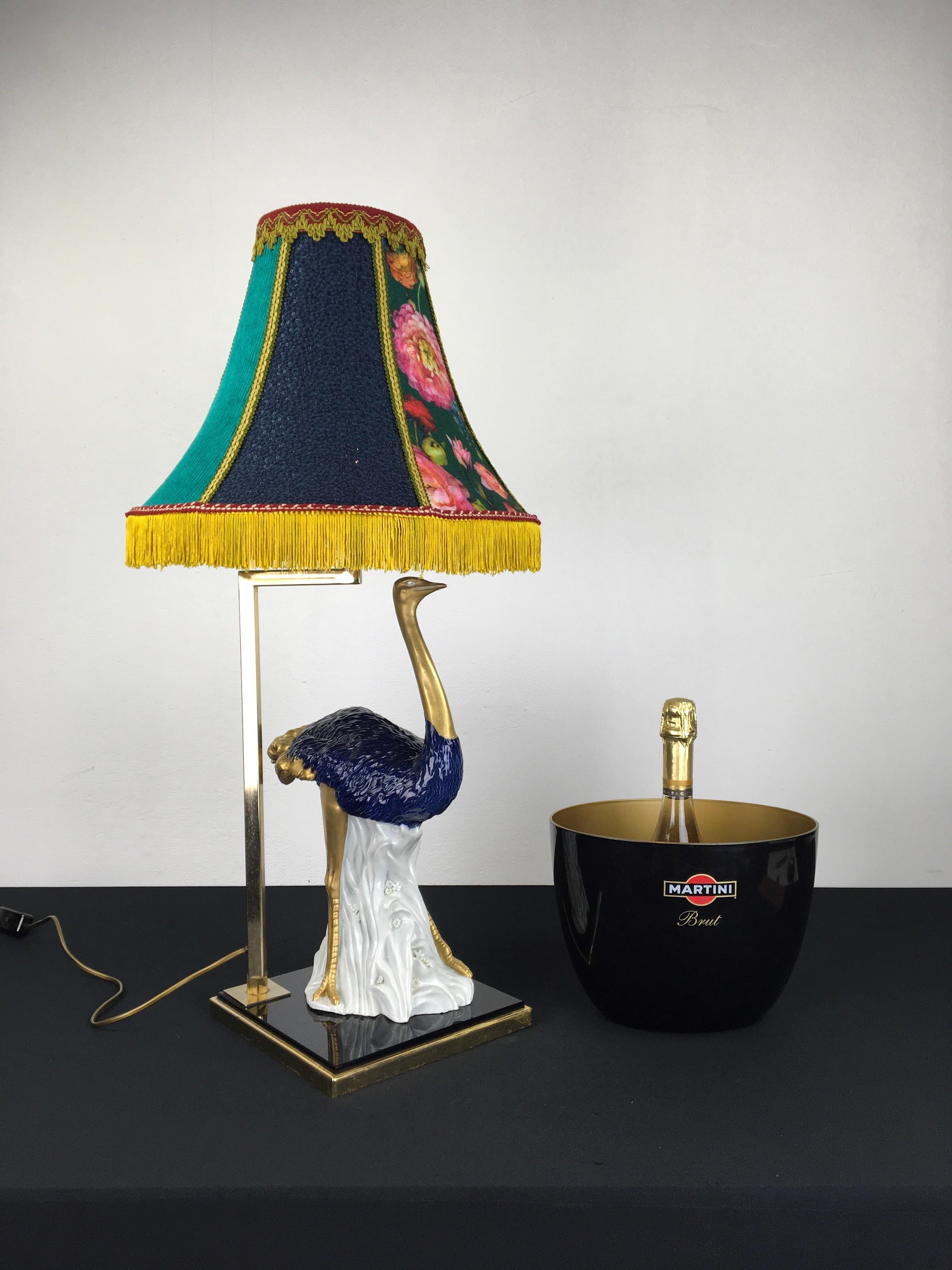 Blue Porcelain Ostrich Table Lamp, 1970s For Sale 12