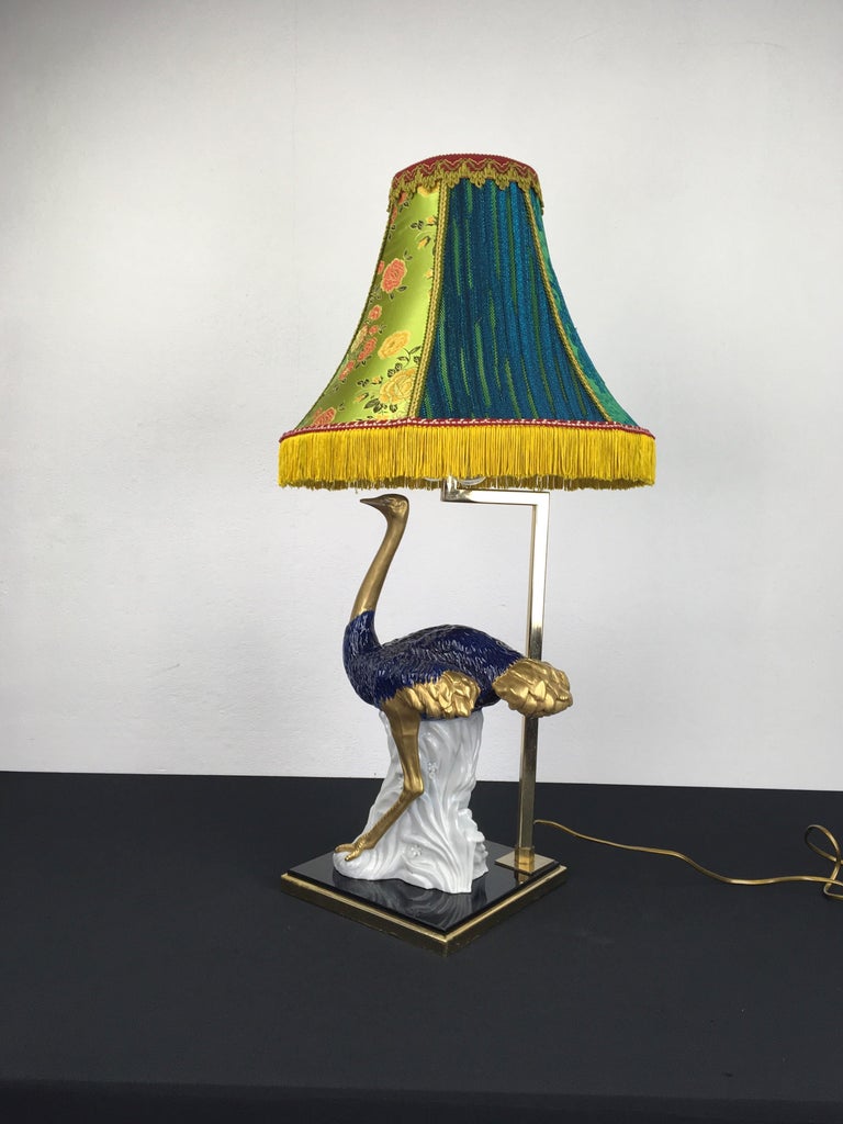 Blue Porcelain Ostrich Table Lamp, 1970s For Sale 13