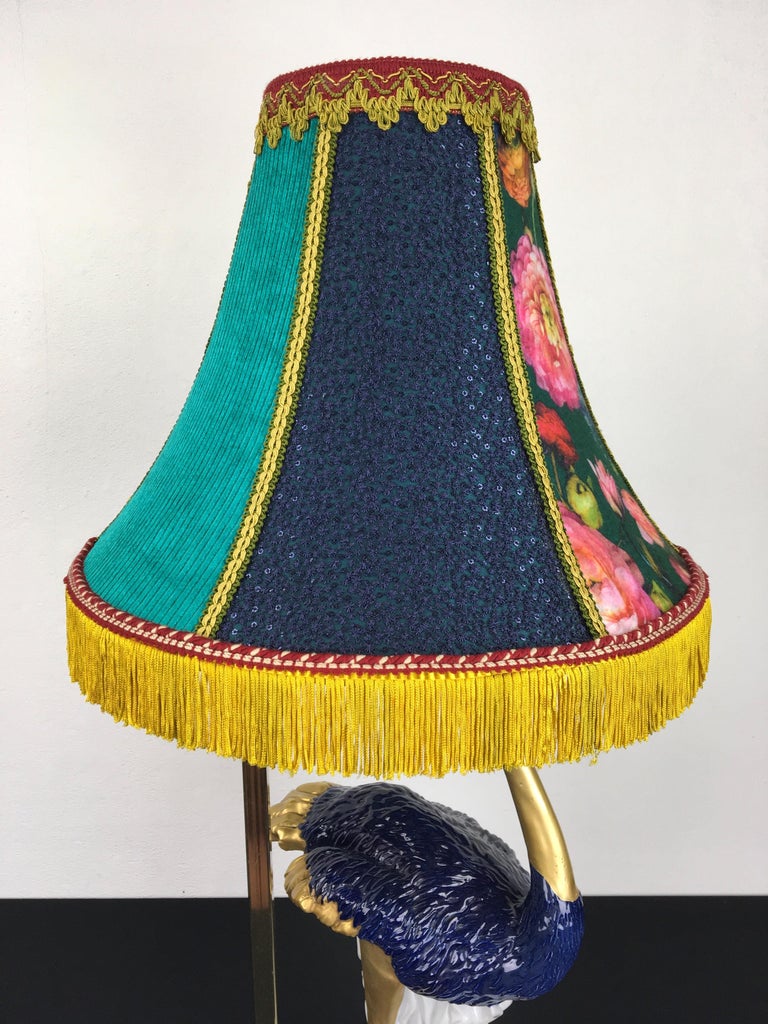 Mid-Century Modern Blue Porcelain Ostrich Table Lamp, 1970s For Sale