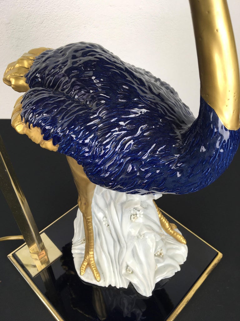 20th Century Blue Porcelain Ostrich Table Lamp, 1970s For Sale