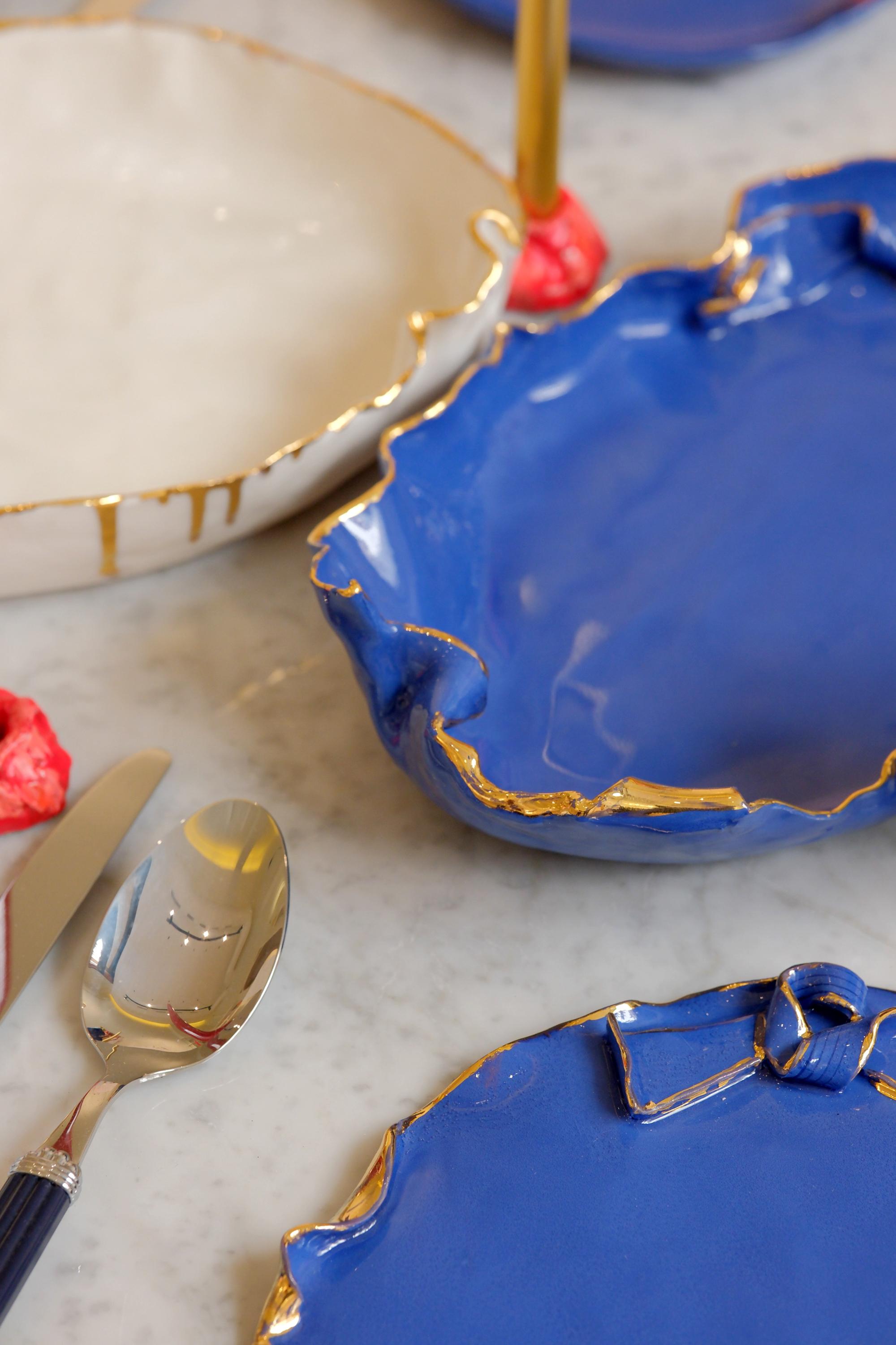 Blue Porcelain Serving Plater by Hania Jneid For Sale 4