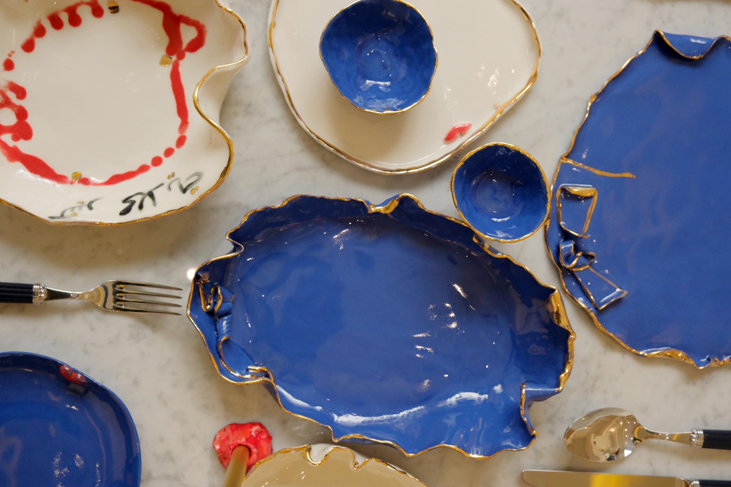 Blue Porcelain Serving Plater by Hania Jneid For Sale 2