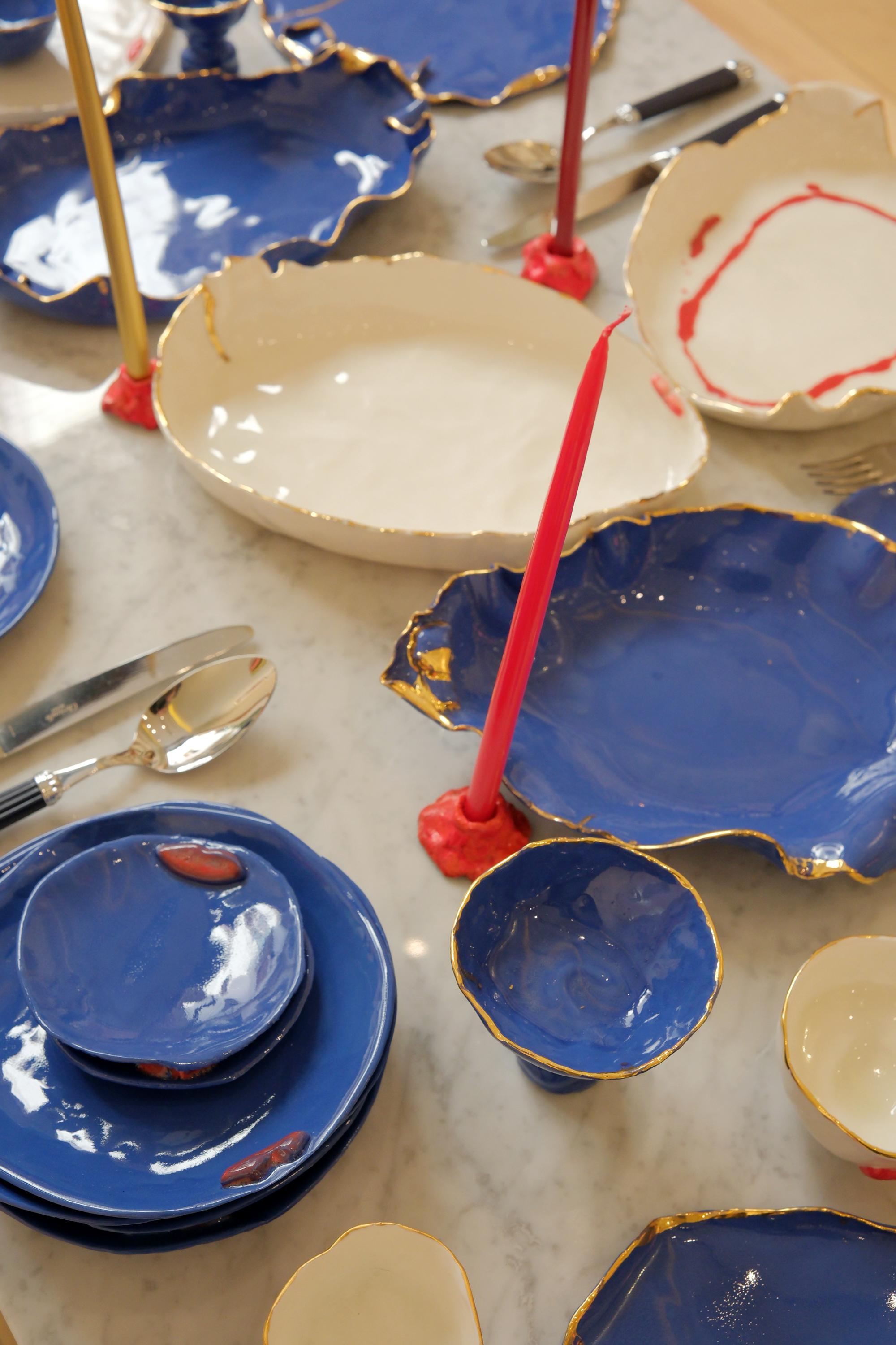 Blue Porcelain Serving Plater by Hania Jneid For Sale 3