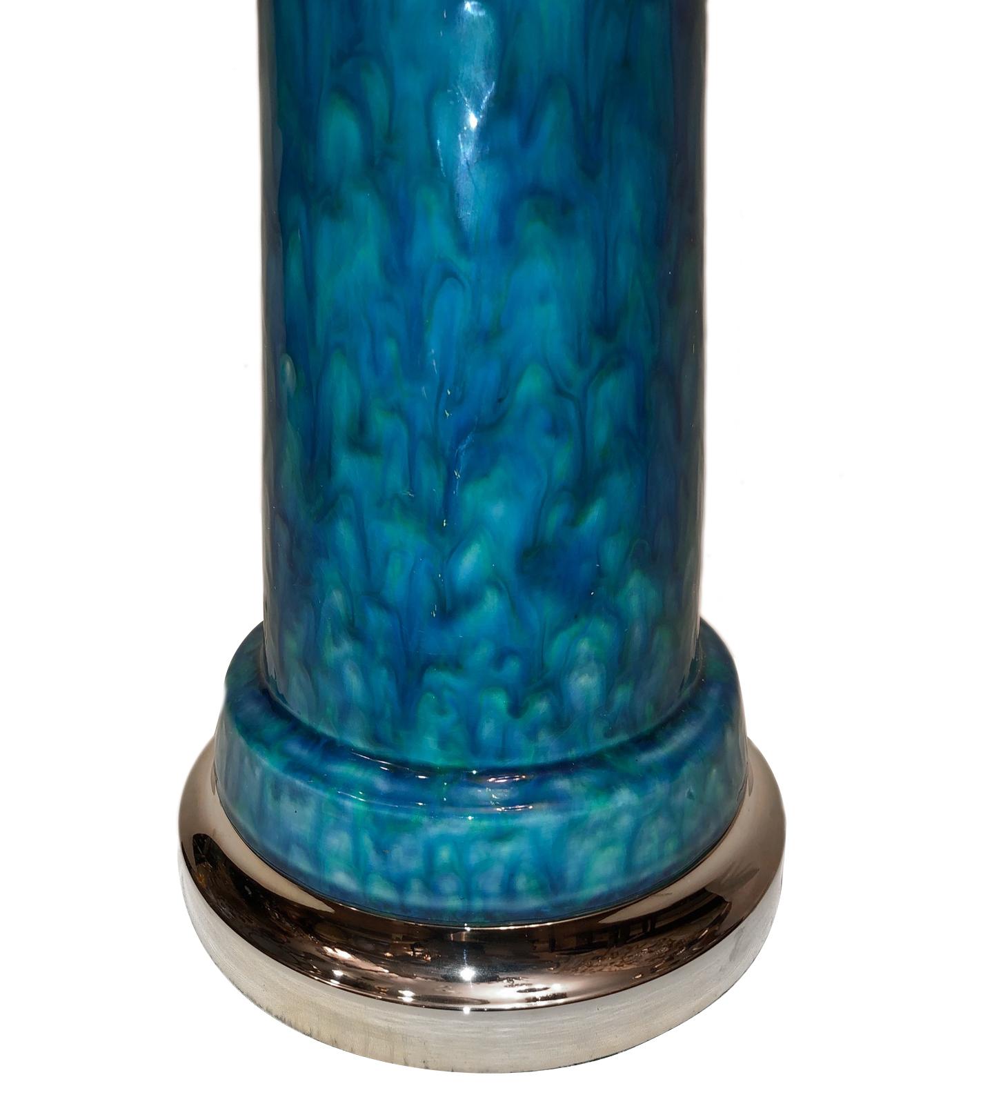 Glazed Blue Porcelain Table Lamp For Sale