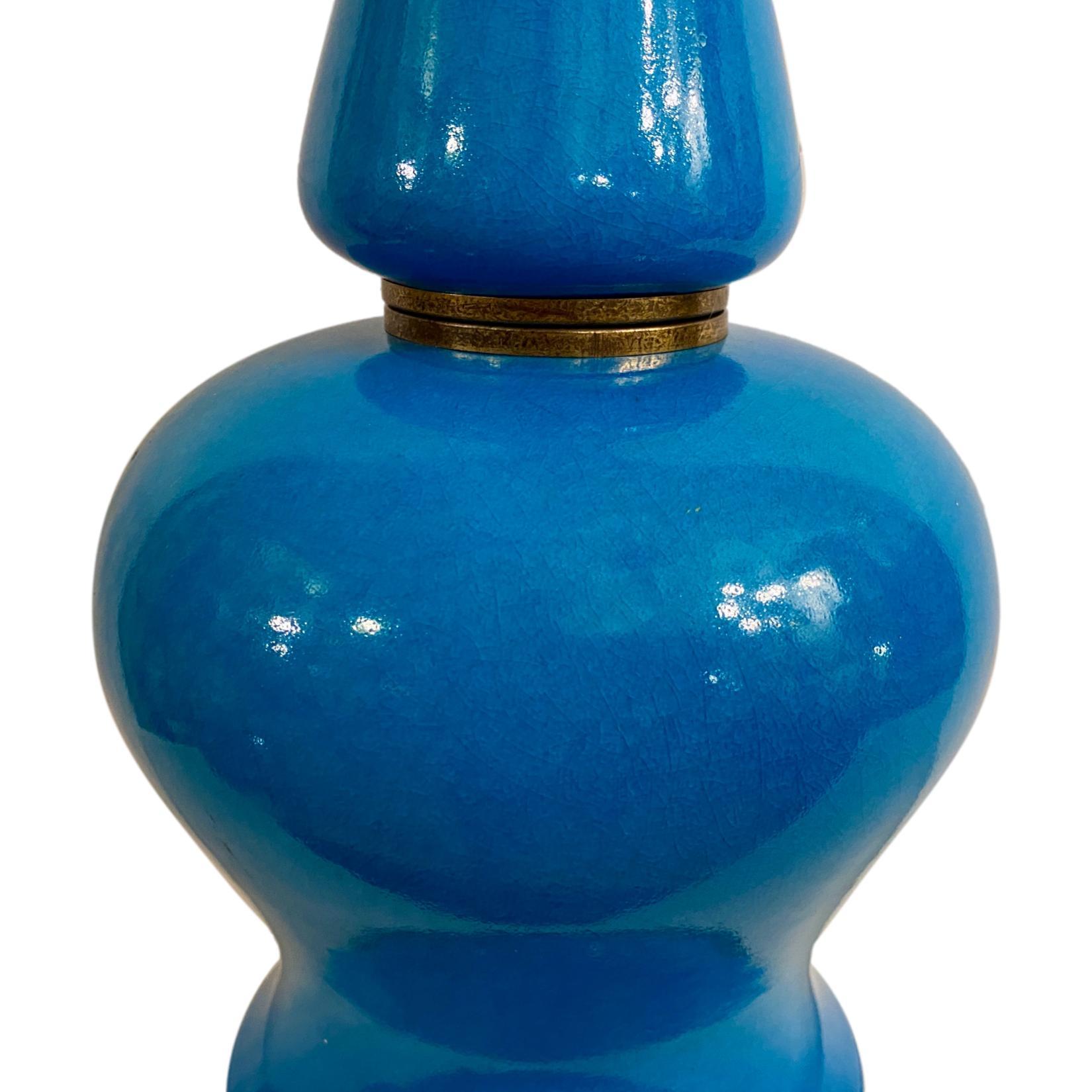 Blue Porcelain Table Lamp In Good Condition For Sale In New York, NY