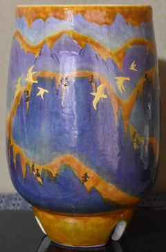 Japanese Blue Yellow Porcelain Vase by Master Artist, 2