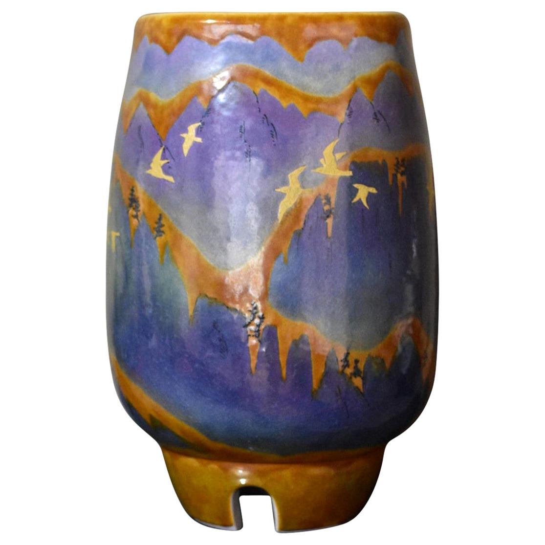 Blue Yellow Porcelain Vase by Contemporary Japanese Master Artist