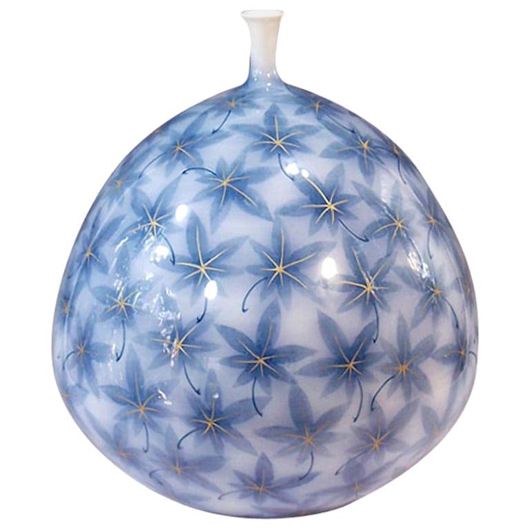 Contemporary Blue Porcelain Vase by Japanese Master Artist For Sale