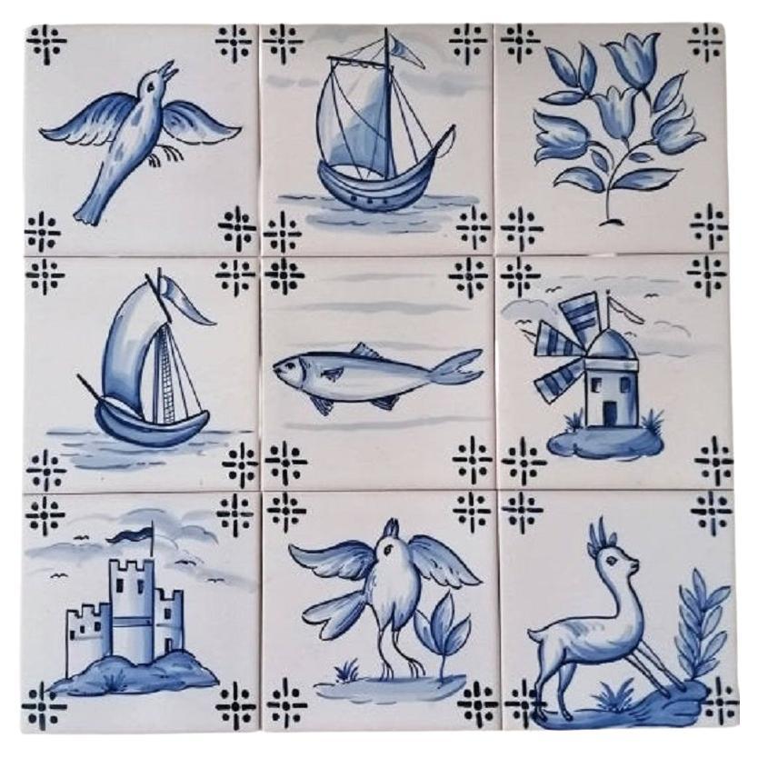 Portuguese Hand Painted Tiles in Pure Clay and Fine Ceramic For Sale at