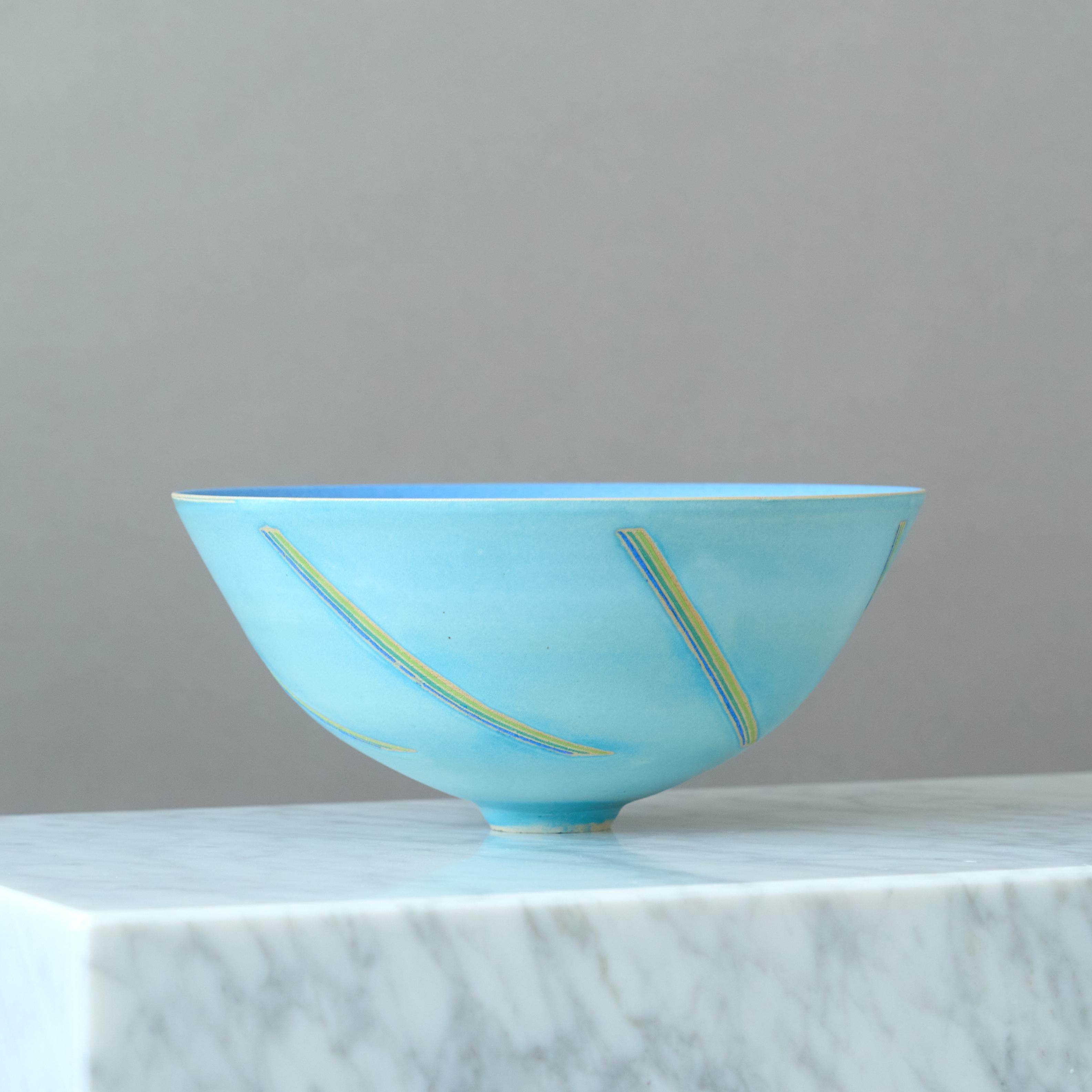 Blaue postmoderne Schale aus Steinzeug von Vibeke Fischer, Dänemark, 1980er Jahre. im Angebot 2