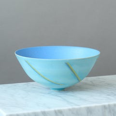 Blue Postmodern Stoneware Bowl by Vibeke Fischer, Denmark, 1980s.