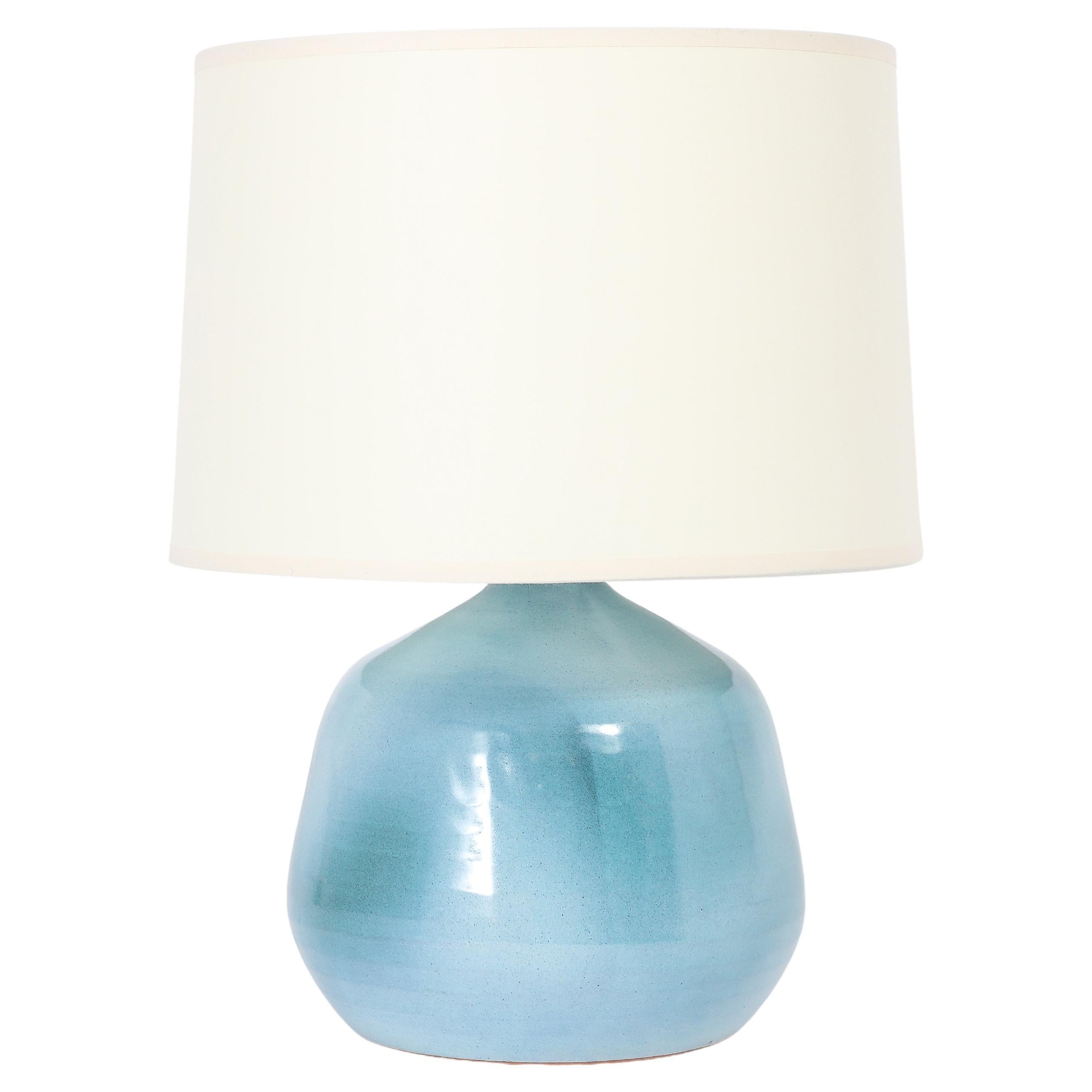 Blue Poterie du Marais Ceramic Lamp, France 1950's
