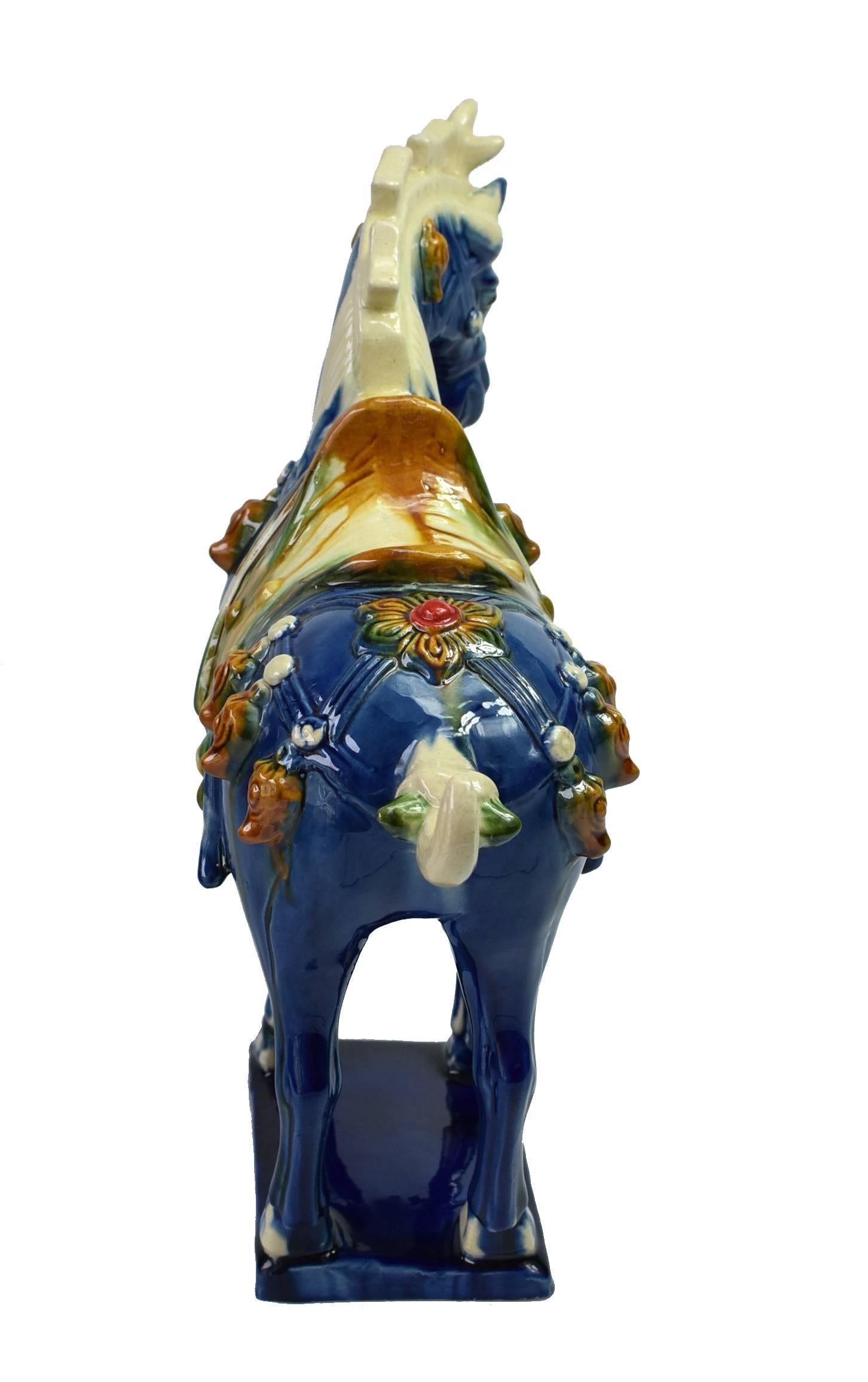 Blue Pottery Horse, Chinese San Cai Glaze 3