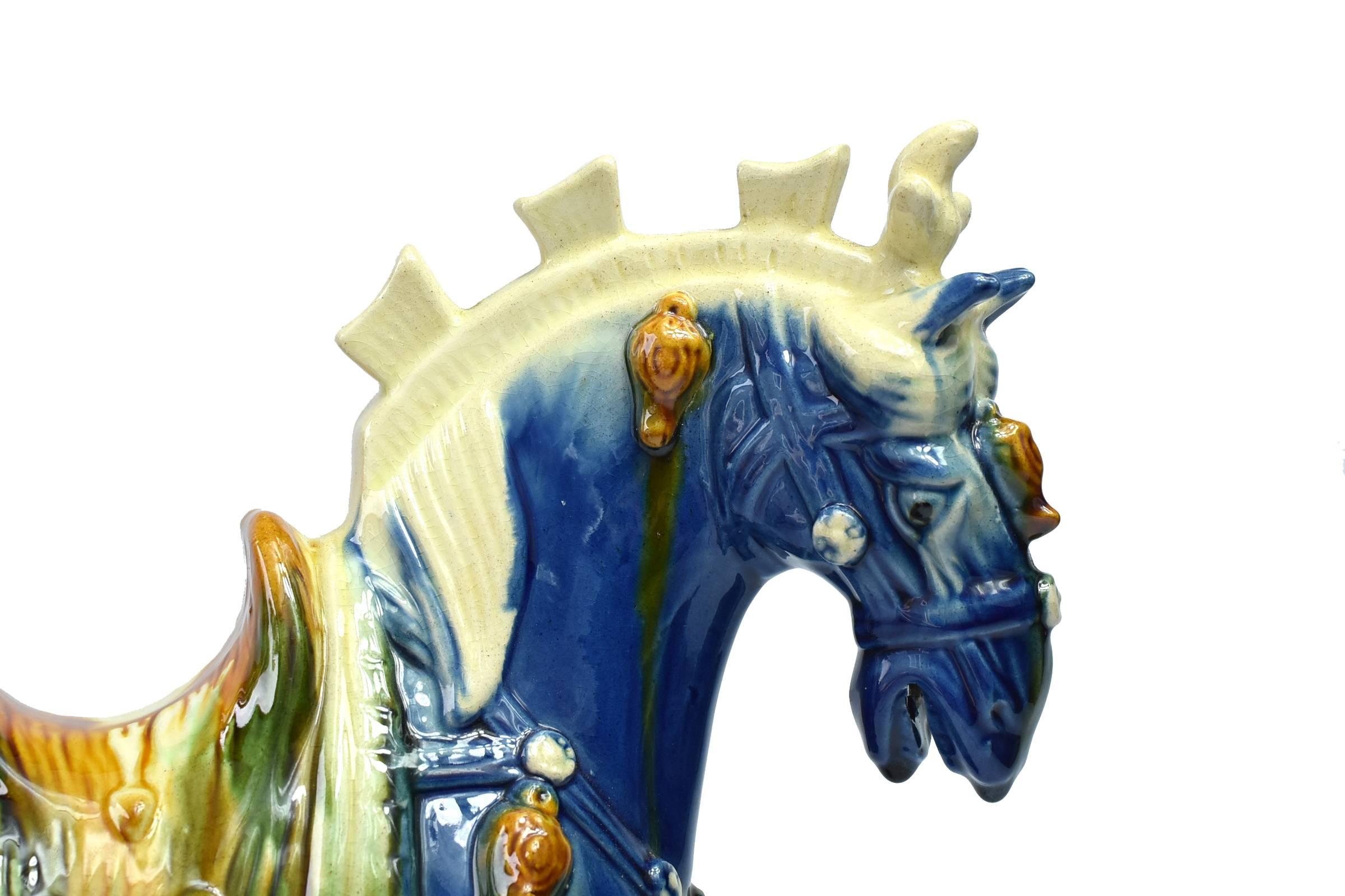 Tang Blue Pottery Horse, Chinese San Cai Glaze
