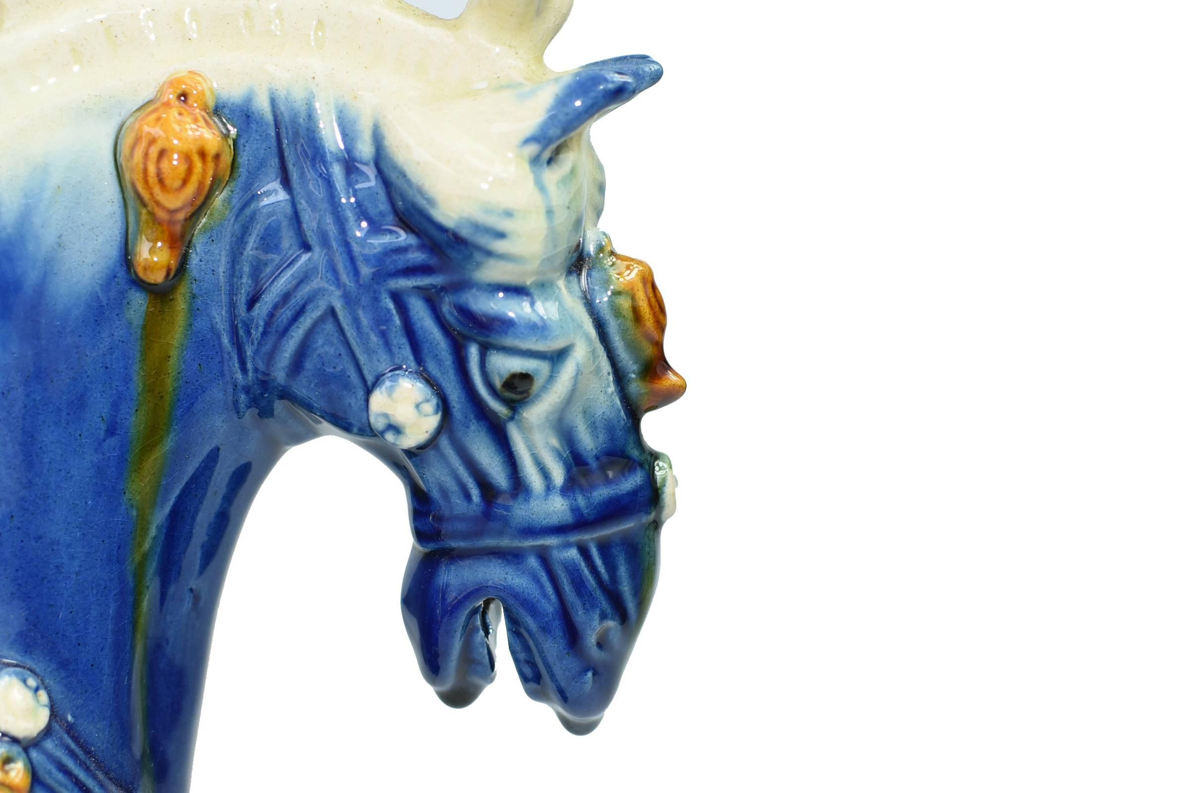 Blue Pottery Horse, Chinese San Cai Glaze 1