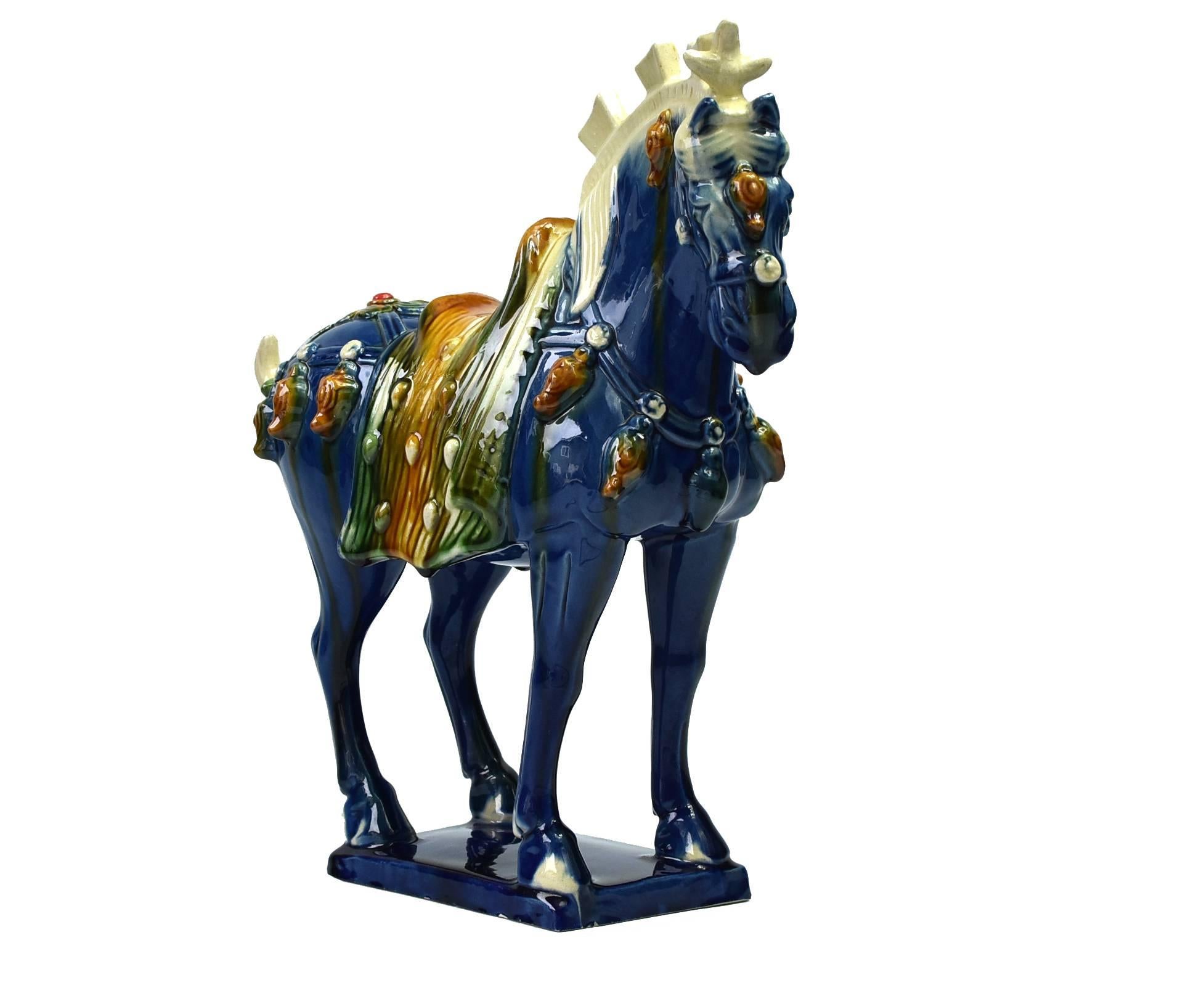 Blue Pottery Horse, Chinese San Cai Glaze 2