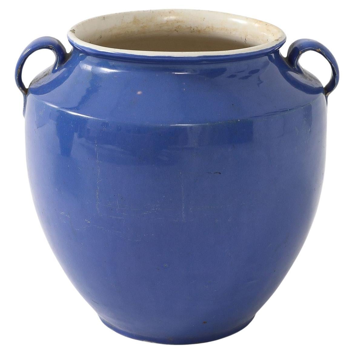 Blue Pottery Urn with Handles, France mid 20th C.
