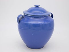 Blue Pottery Urn with Lid and Handles