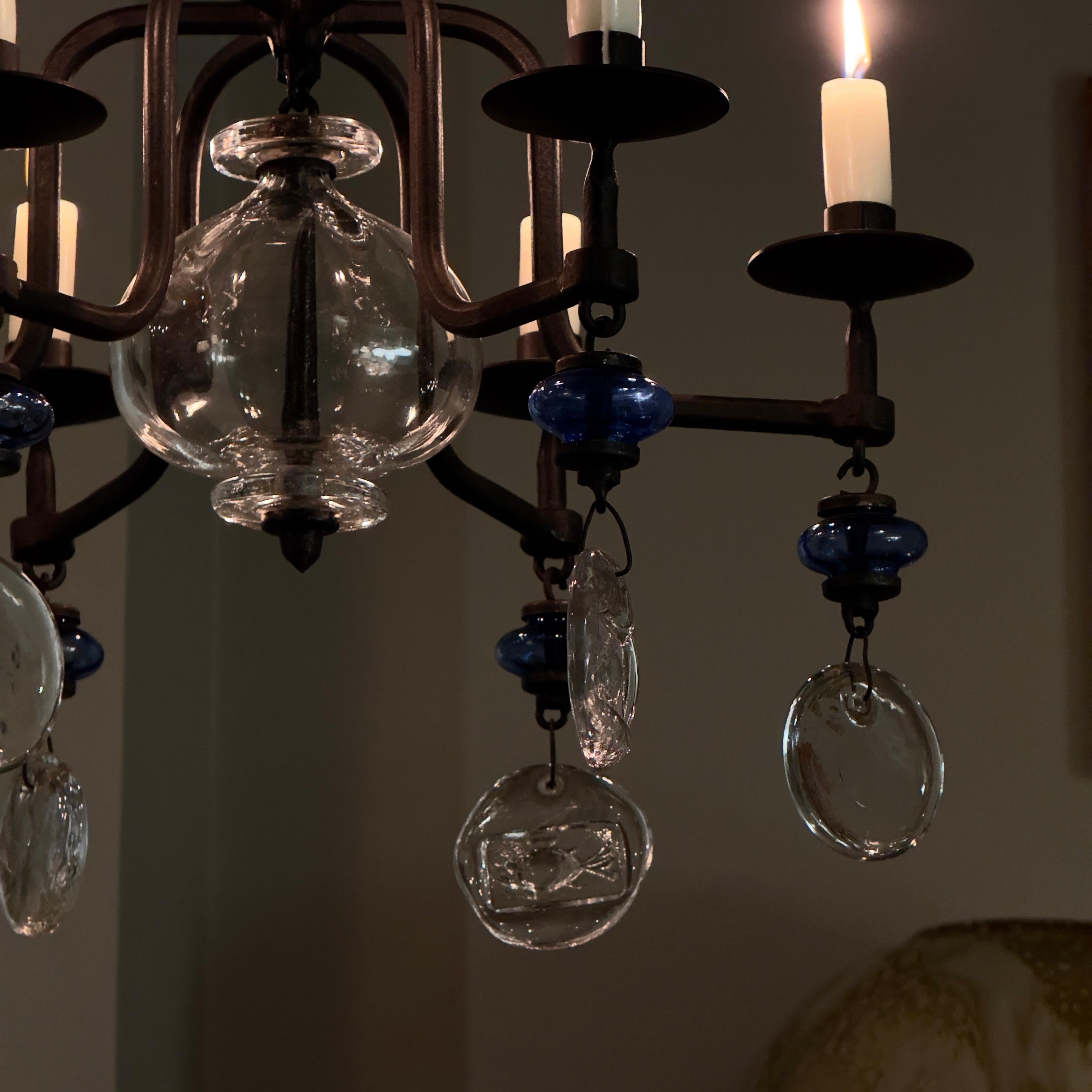 Blue Pressed Glass Chandelier Erik Höglund Sweden, 1960s In Good Condition For Sale In London, GB