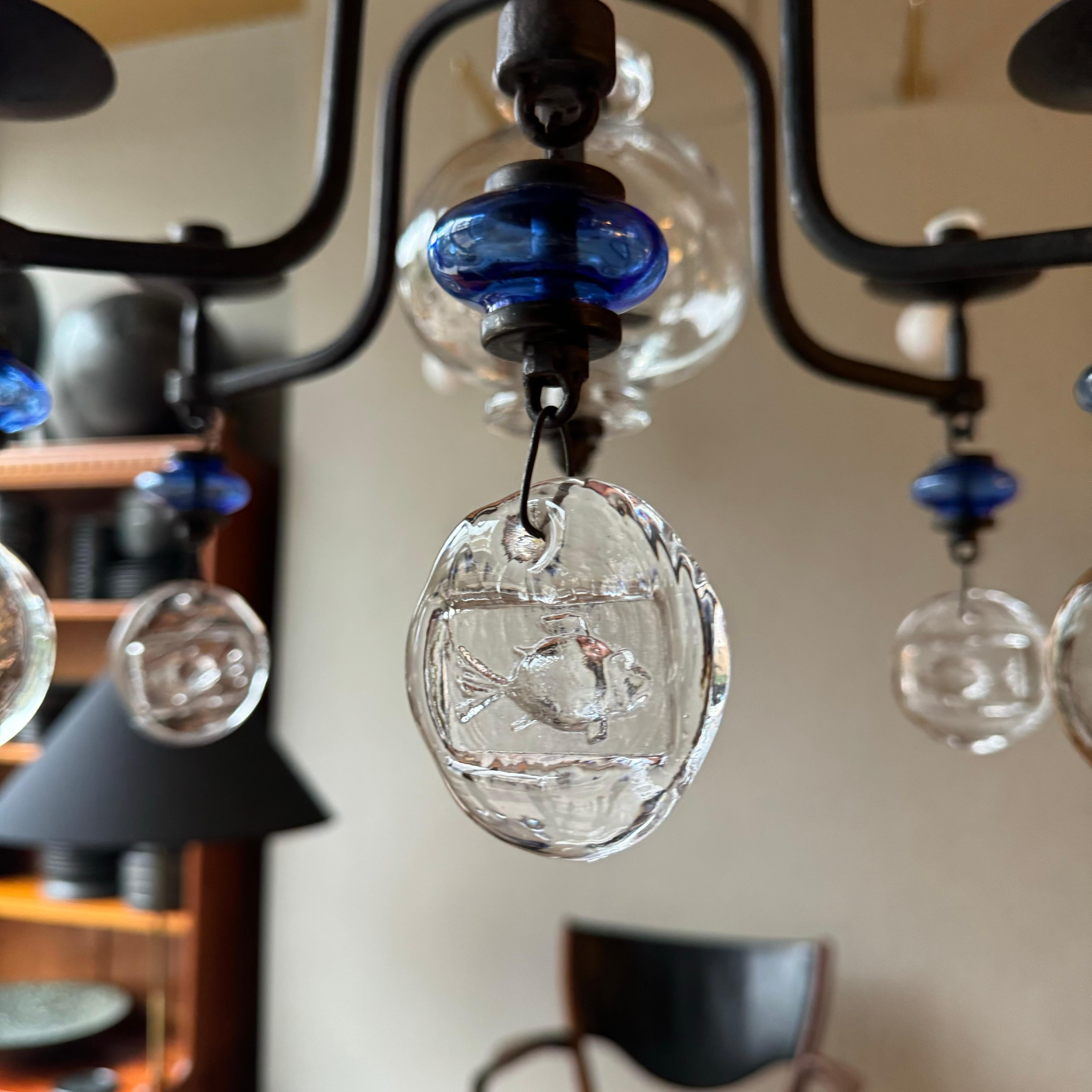 Blue Pressed Glass Chandelier Erik Höglund Sweden, 1960s For Sale 3
