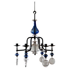 Blue Pressed Glass Chandelier Erik Höglund Sweden, 1960s