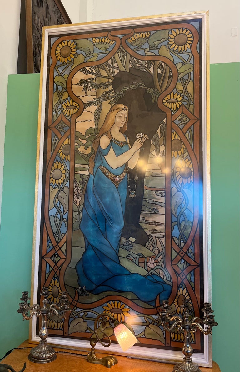 Early 20th Century Blue Princess, Grand Art Nouveau Painting, Circa 1905 For Sale