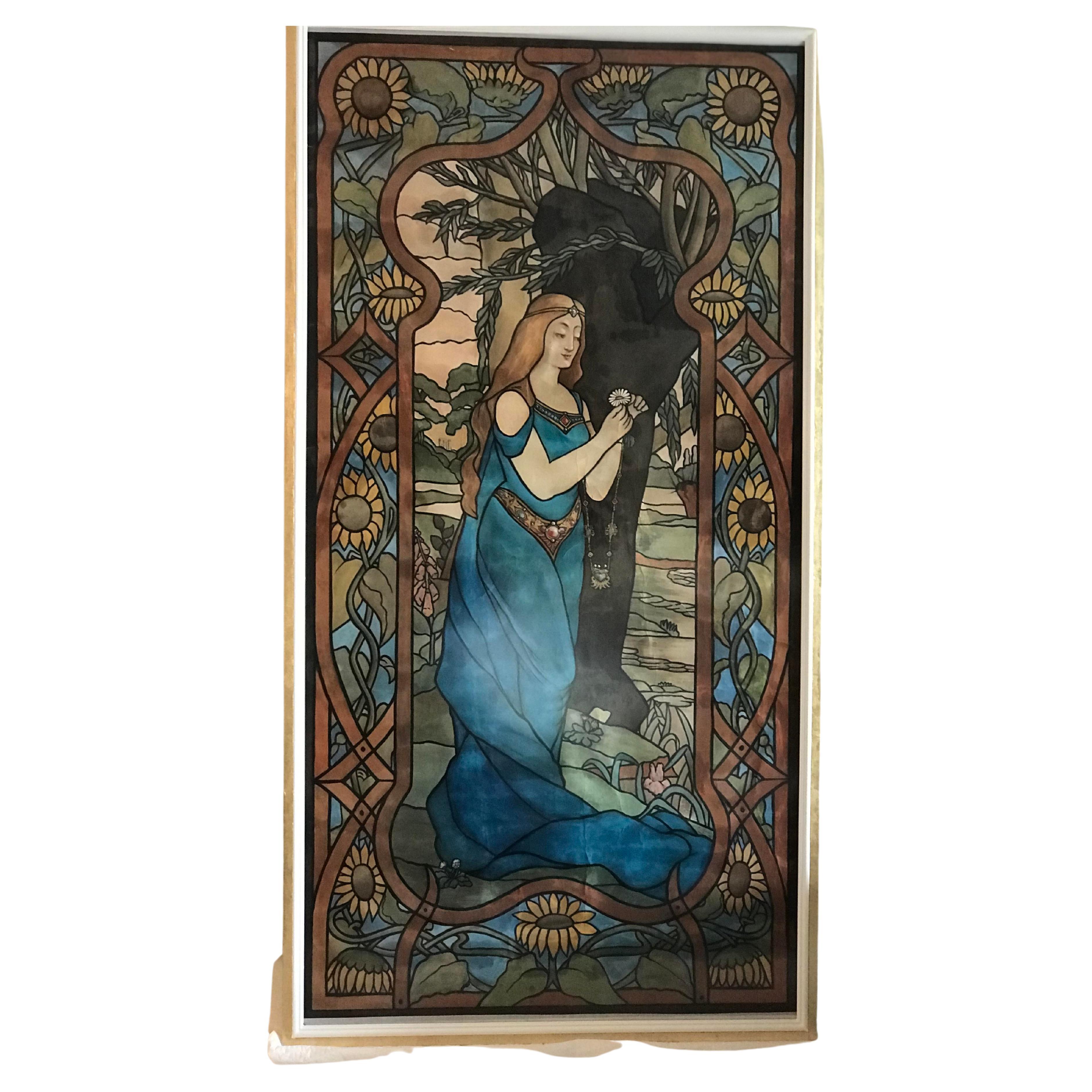 Blue Princess, Grand Art Nouveau Painting, Circa 1905