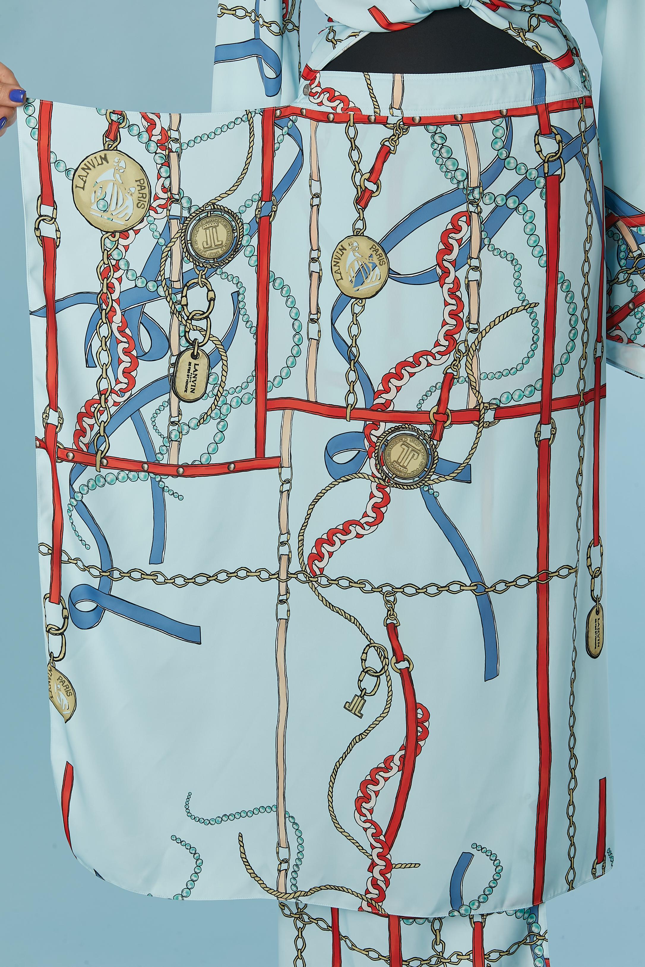 Blue printed wrap dress Lanvin  In Excellent Condition For Sale In Saint-Ouen-Sur-Seine, FR