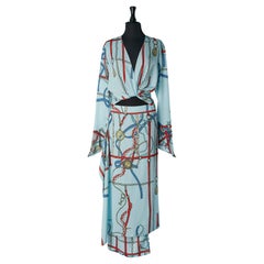 Robe portefeuille imprimée bleue Lanvin 