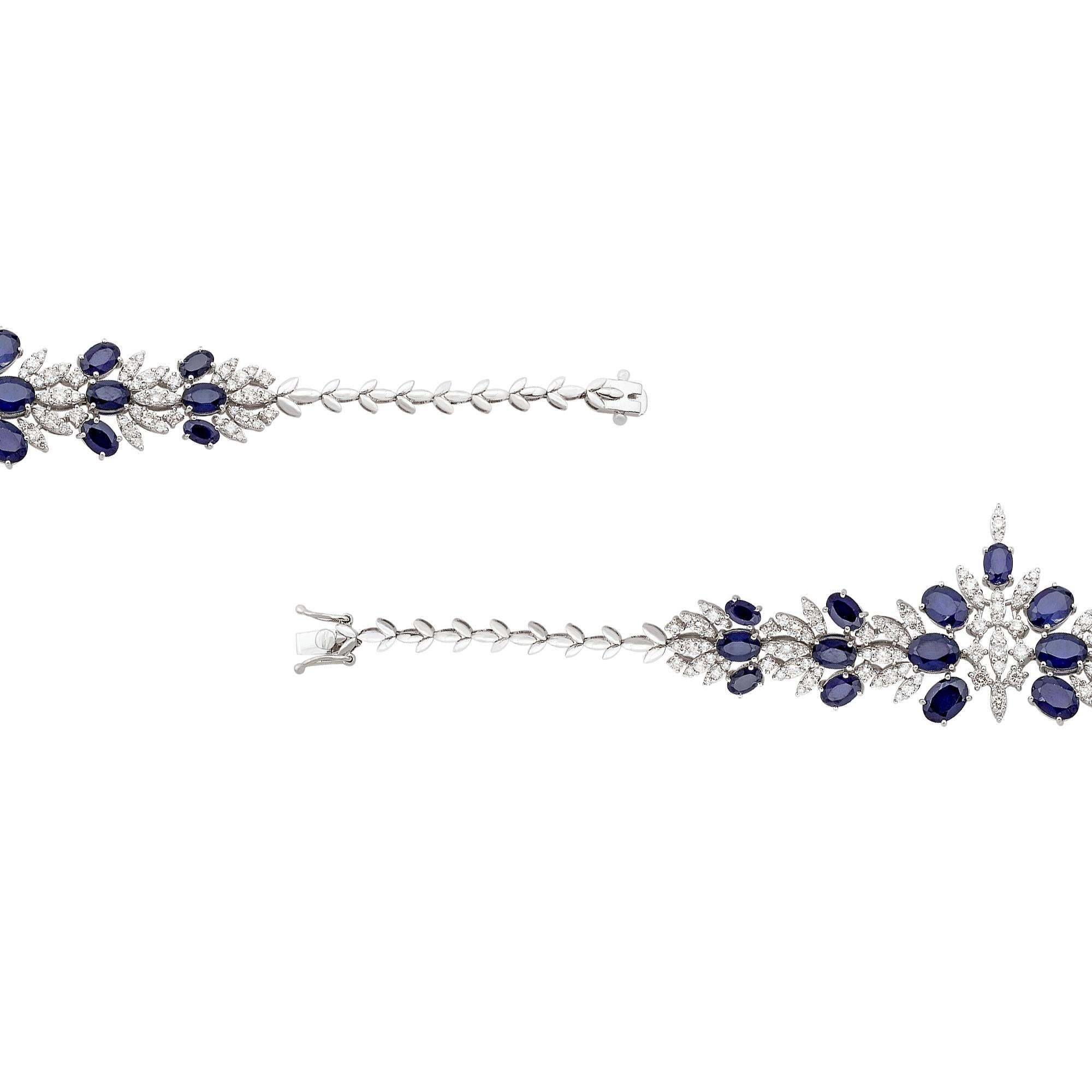 Blaues processiertes Edelsteinarmband Natürlicher Diamant Pave 14k Weißgold Schmuck Damen im Angebot