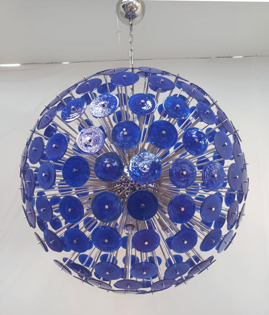 Mid-Century Modern Blue Pulegoso Disco Sputnik Chandelier For Sale