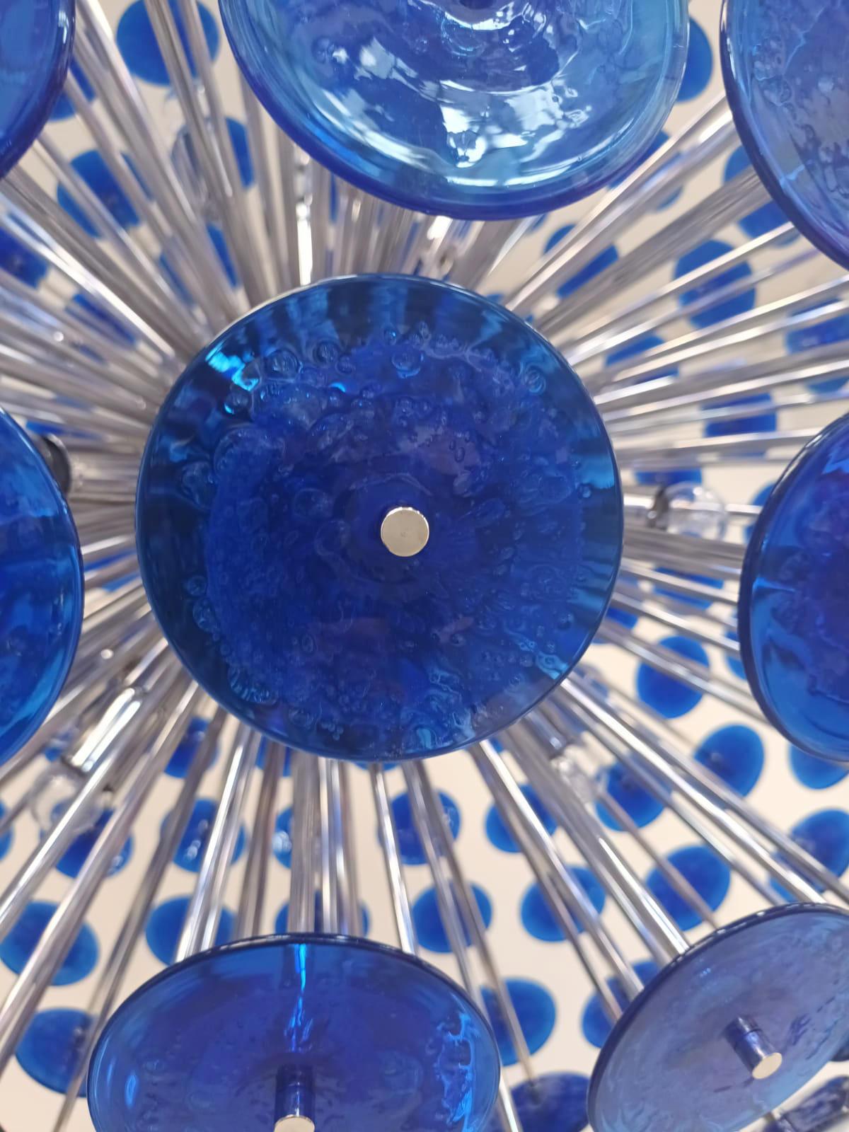 Contemporary Blue Pulegoso Disco Sputnik Chandelier For Sale