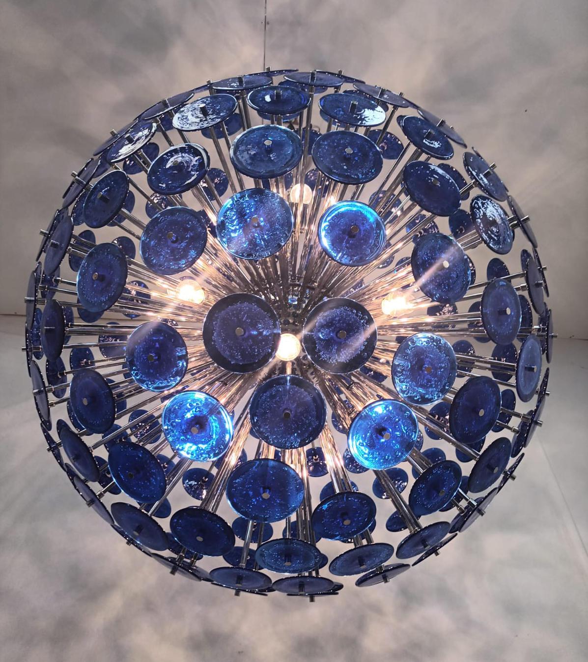 Blue Pulegoso Disco Sputnik Chandelier For Sale 2