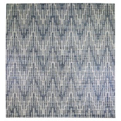 Blue Pure Silk and Textured Wool Zigzag with Graph Design Square Rug 12' x 12'