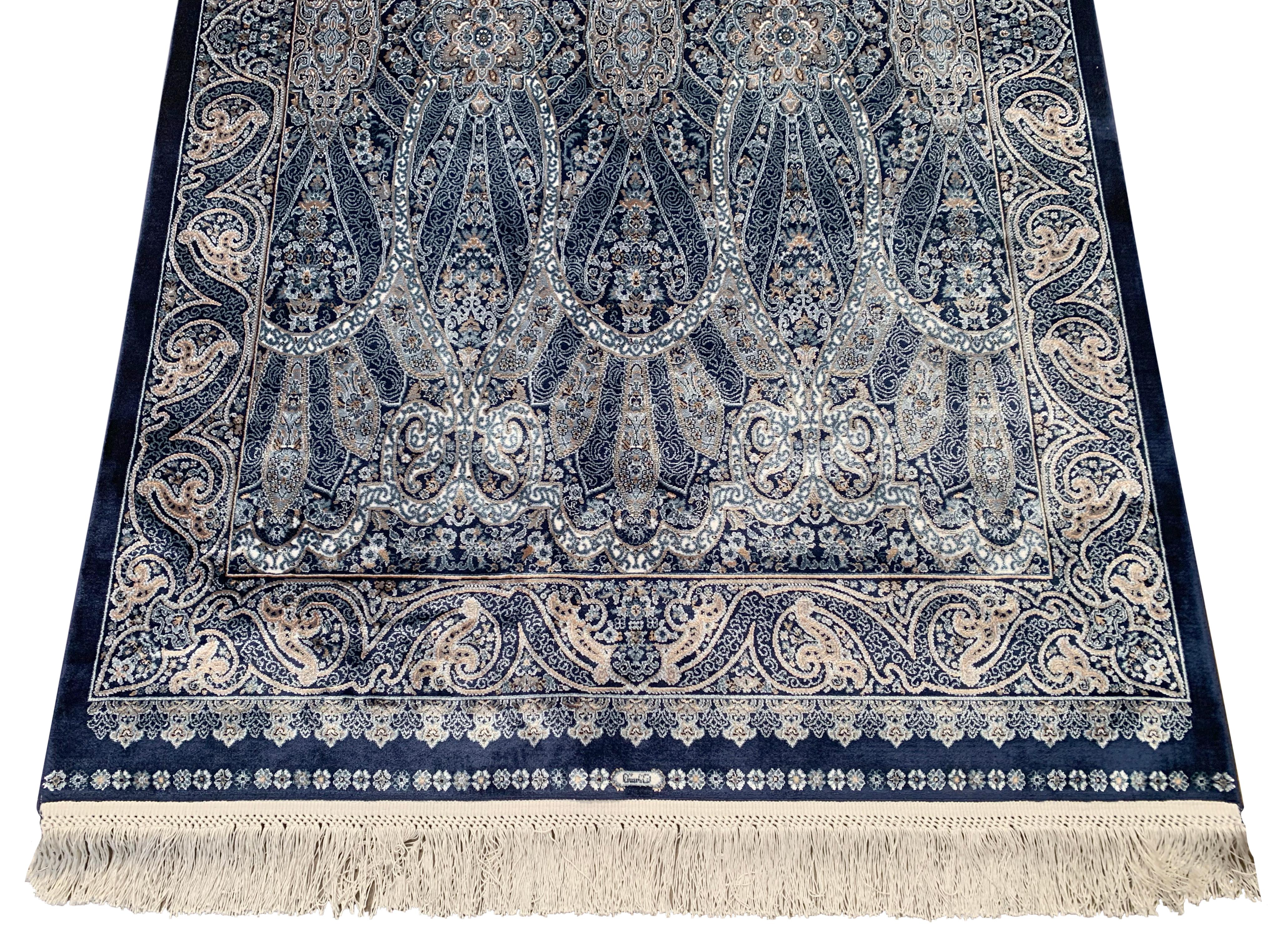 Blauer türkischer Teppich aus reiner Seide, 1000 KPSI (21. Jahrhundert und zeitgenössisch) im Angebot