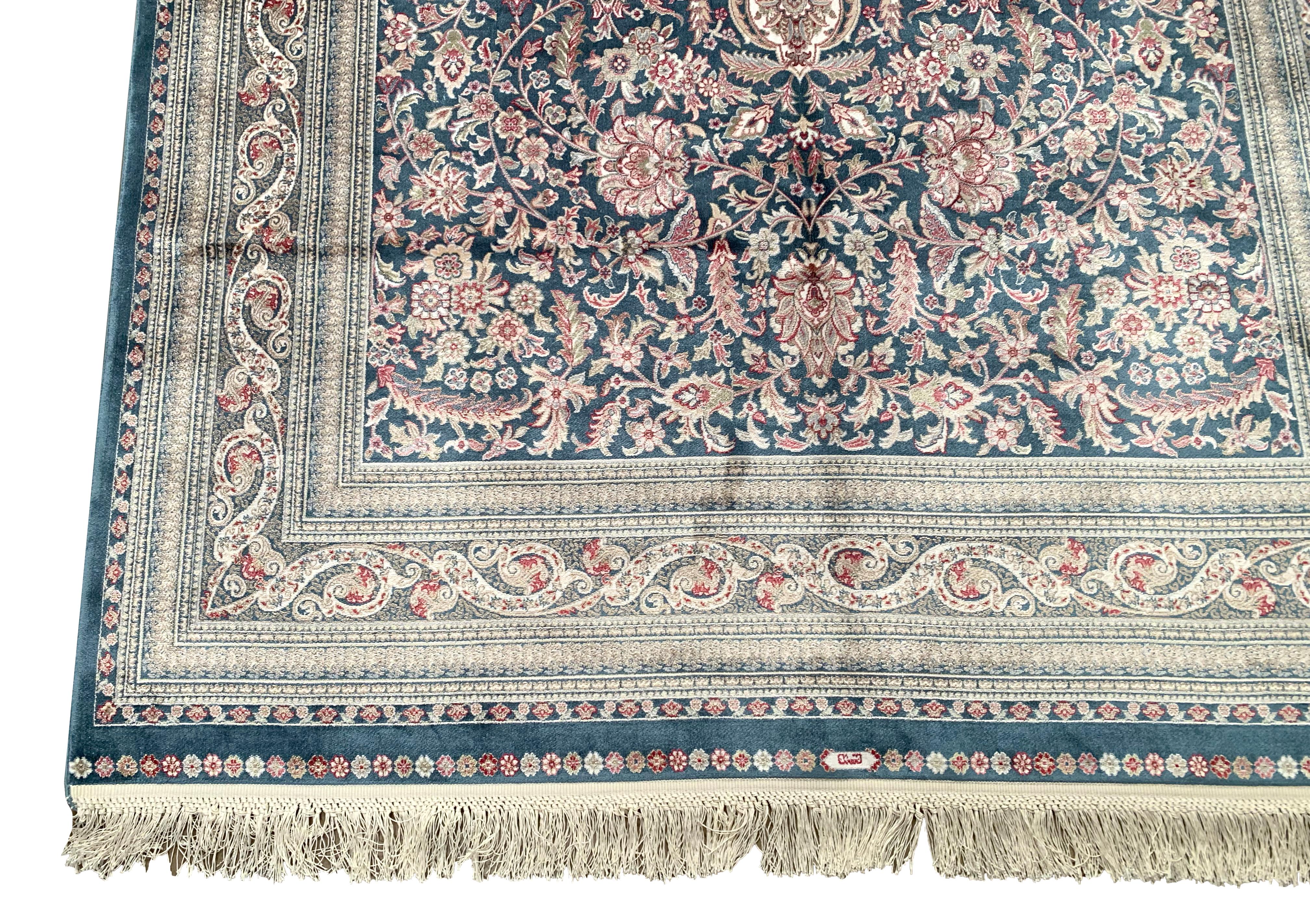 Contemporary Blue Pure Silk Turkish Rug, 1000 KPSI For Sale