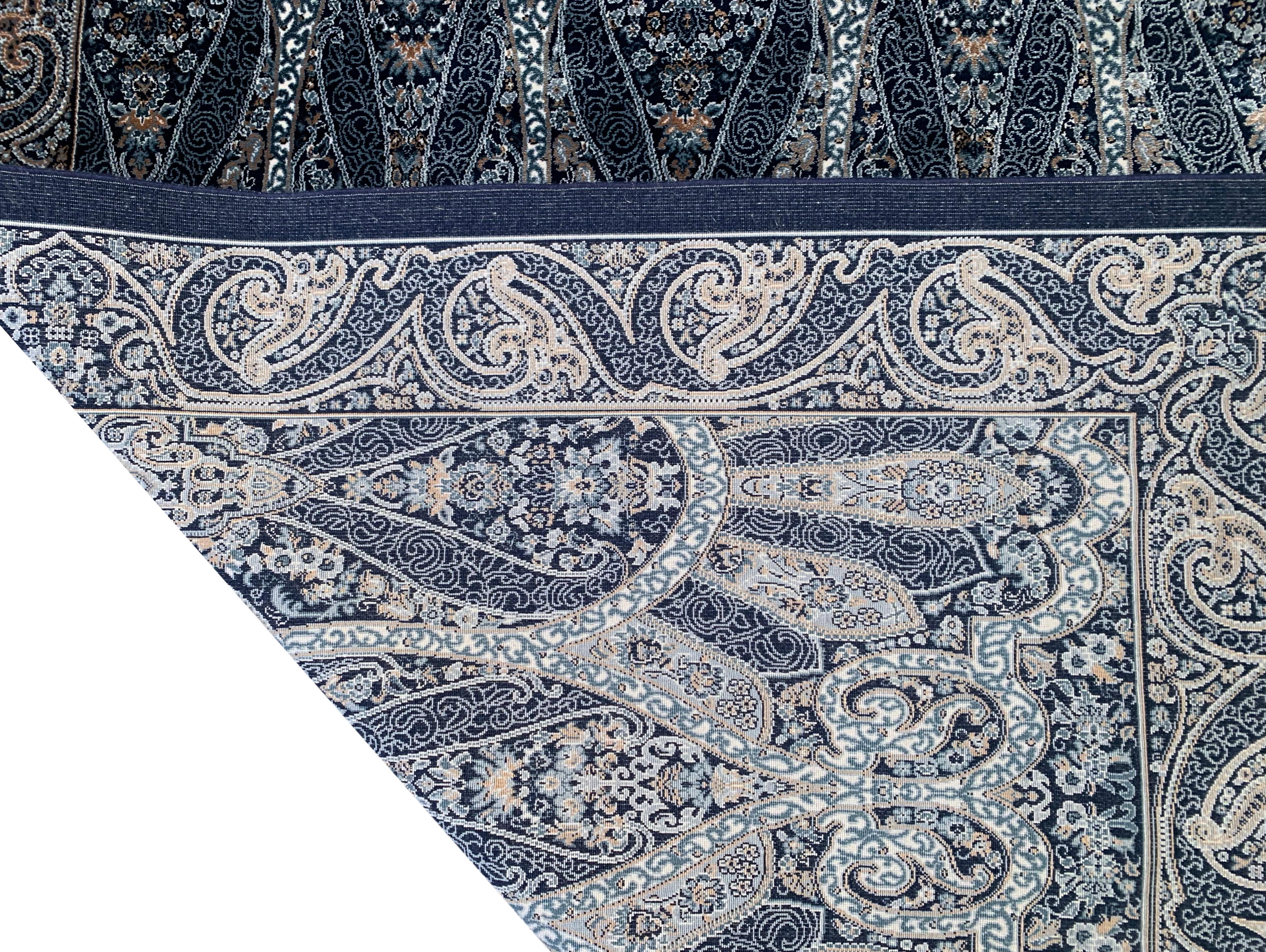 Blue Pure Silk Turkish Rug, 1000 KPSI For Sale 1